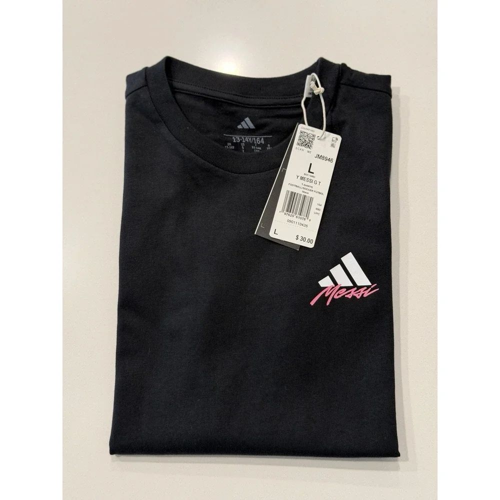 Adidas Messi Graphic T-Shirt Black JM8946 Boys Large NWT
